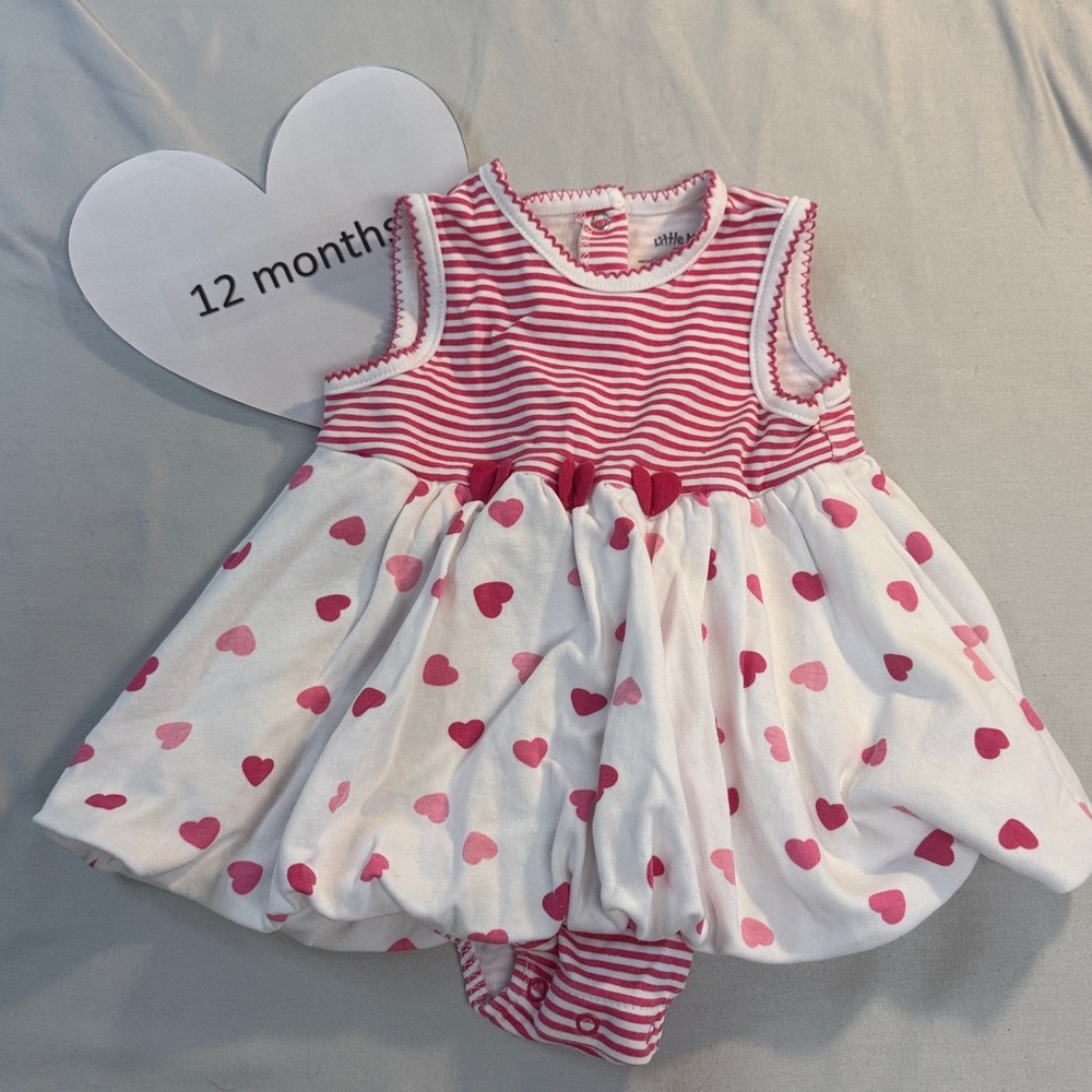Little Me - Pink and White Heart sleeveless one piece dress